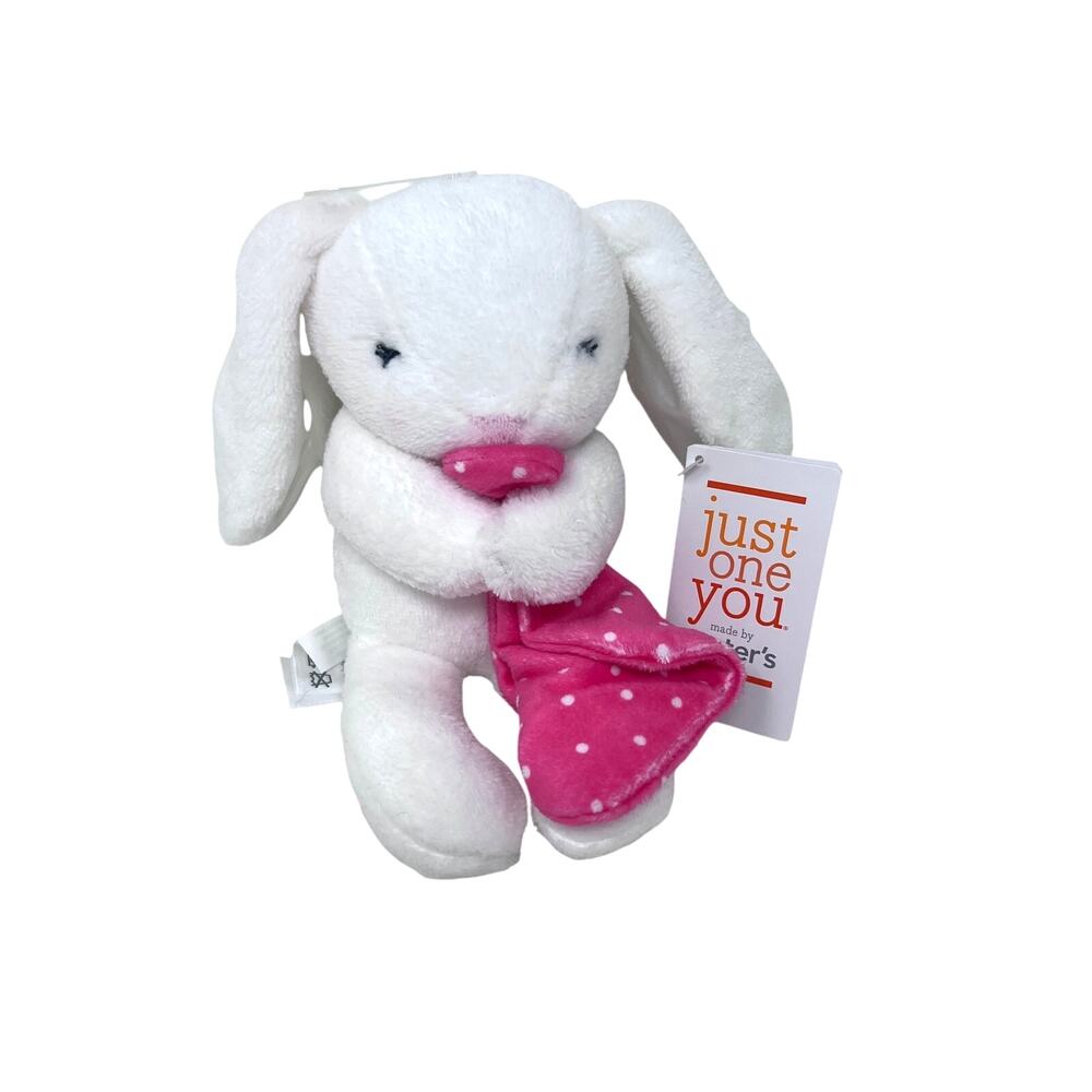 Carters Just One You White Plush Bunny Holding‎ Pink Security Blanket NWT